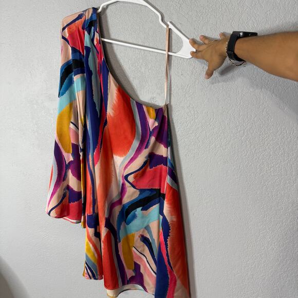 BHLDN Stevie One-Shoulder Satin Mini Dress Size Small - Picture 7 of 10